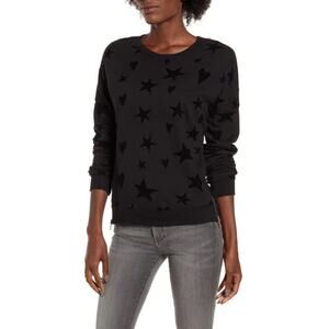 Rails Marlo Black Flocked Hearts & Stars Side Zip Sweatshirt Size Medium